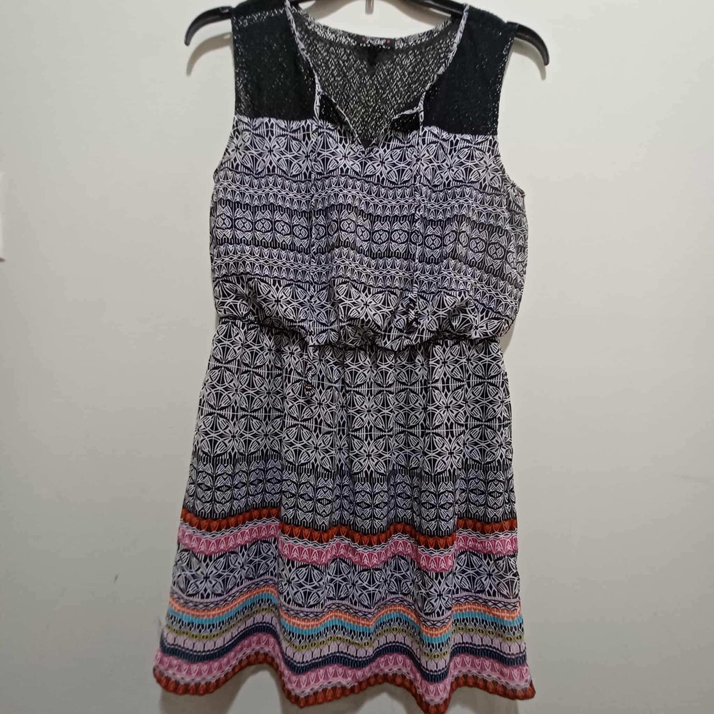 Bebop Black White Geometric Print Sleeveless Lace Dress - Women's Size XL